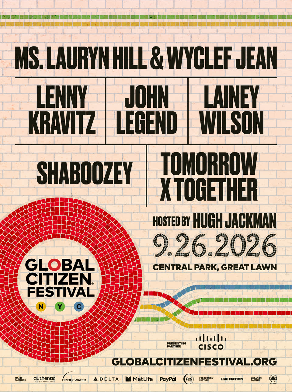 Global Citizen Festival 2026 公式ビジュアル：出演ラインナップと9.26.2026 Central Park, Great Lawnの告知